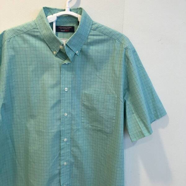 中古 アメリカ古着 ROUNDTREE&YORKE ラウンドツリーアンドヨーク 半袖シャツ メンズ Lサイズ 緑色 グリーン チェック柄 カジュアル