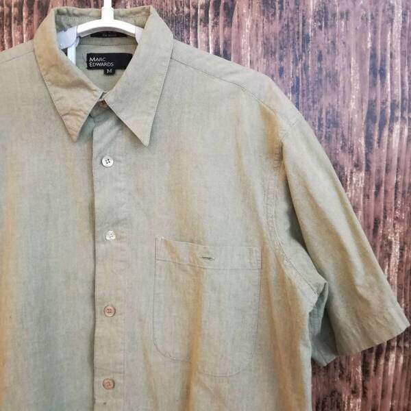 中古 アメリカ古着 MARC EDWARDS マーク エドワーズ 半袖シャツ メンズ Mサイズ 苔色 アッシュグリーン カジュアル おしゃれ 送料無料