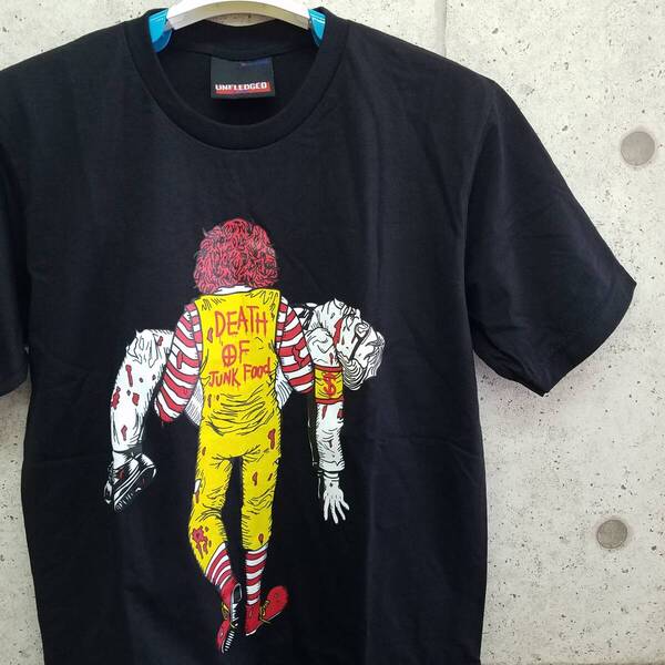新品 おもしろTシャツ メンズ Lサイズ ブラック 黒 パロディ ユニーク プリント 面白 デスオブジャンクフード マクドナルド ケンタッキー
