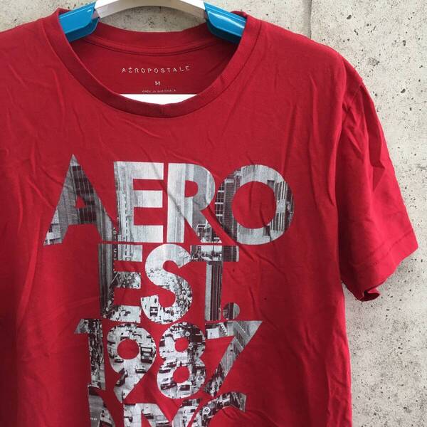中古 アメリカ古着 AEROPOSTALE エアロポステール Tシャツ メンズ M 赤 レッド ビンテージ カジュアルブランド品 送料無料
