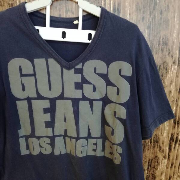 中古 アメリカ古着 GUESS ゲスTシャツ メンズ XLサイズ LL 2L 紺色 ネイビー ビンテージ カジュアルブランド品 送料無料