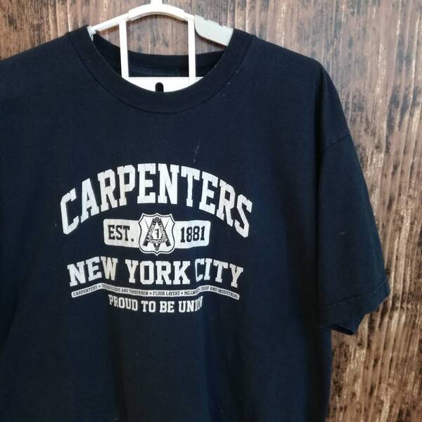 中古 アメリカ古着 Tシャツ メンズ XLサイズ相当 LL 2L 濃紺色 ダークブルー ビンテージ カジュアルブランド品 送料無料