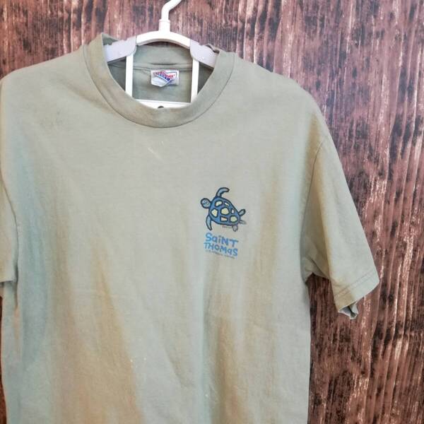 中古 アメリカ古着 Hanes ヘインズ Tシャツ メンズ Mサイズ 薄緑色 ライトモスグリーン ビンテージ カジュアルブランド品 送料無料