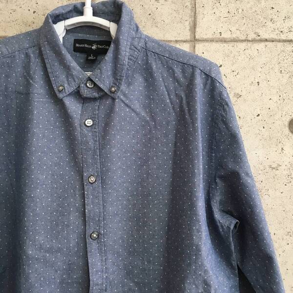 中古 アメリカ古着 BEVERLY HILLS POLO CLUB ビバリーヒルズポロクラブ 長袖シャツ メンズ Lサイズ 青 ブルー 白ドット カジュアル