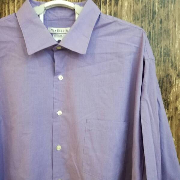 中古 アメリカ古着 VAN HEUSEN ヴァンヒューゼン 長袖シャツ メンズ 2XLサイズ相当 3L XXL 紫色 パープル カジュアル おしゃれ 送料無料