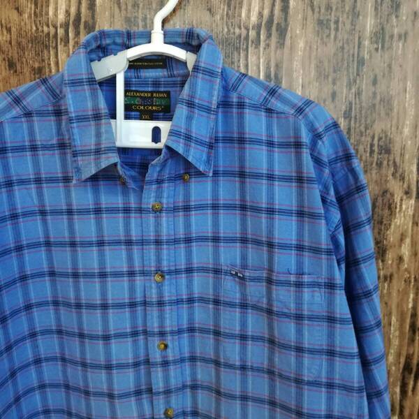中古 アメリカ古着 ALEXANDER JULIAN アレキサンダージュリアン 長袖シャツ メンズ XXLサイズ 3L 2XL 水色 アクアブルー チェック柄