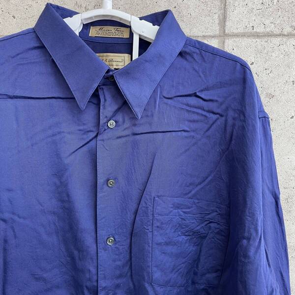 中古 アメリカ古着 MODERN TWILL モダントゥィル 長袖シャツ メンズ XLサイズ相当 LL 2L 青 ブルー 無地 カジュアル おしゃれ 送料無料