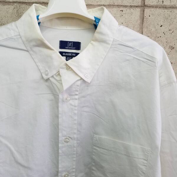 中古 アメリカ古着 GEORGE ジョージ 長袖シャツ メンズ 2XL XXL 3L 白 ホワイト カジュアル おしゃれ 送料無料