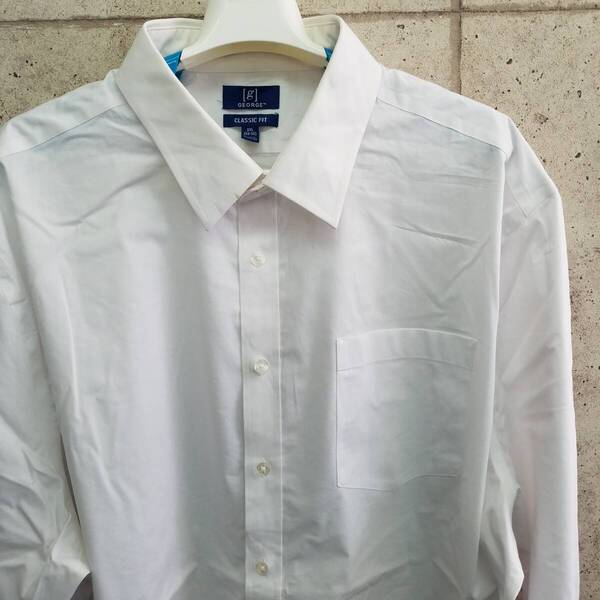 中古 アメリカ古着 GEORGE ジョージ 長袖シャツ メンズ 2XL XXL 3L 白 ホワイト カジュアル おしゃれ 送料無料