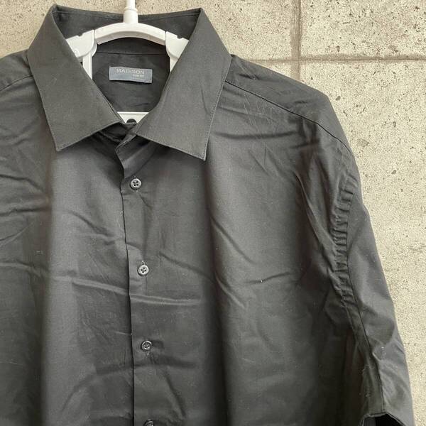 中古 アメリカ古着 MADISON マディソン 長袖シャツ メンズ XL LL 2L 黒 ブラック 無地 カジュアル おしゃれ 送料無料