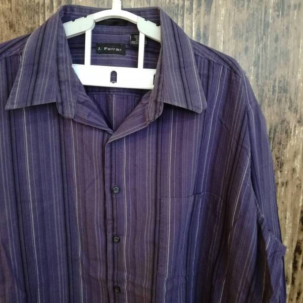 中古 アメリカ古着 J.Ferrar ジェイフェラー 長袖シャツ メンズ 2XL XXL 3L パープル ストライプ カジュアル おしゃれ 送料無料