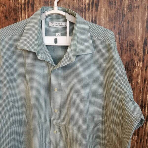 中古 アメリカ古着 VANHEUSEN ヴァンヒューゼン 長袖シャツ メンズ LLサイズ相当 ミントグリーン チェック柄 カジュアル おしゃれ 送料無料