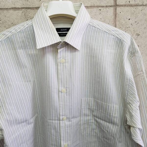 中古 アメリカ古着 ALFANI アルファニ 長袖シャツ メンズ Mサイズ 白 ホワイト ストライプ カジュアル おしゃれ 送料無料