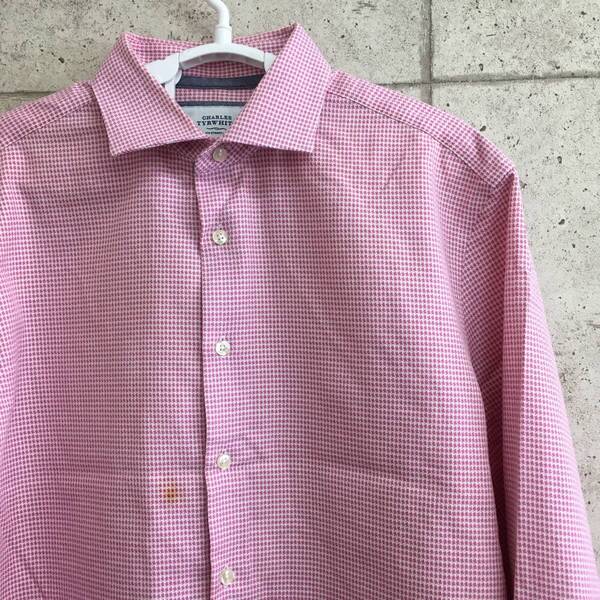 中古 アメリカ古着 CHARLES TYRWHITT チャールズ・ティアウィット 長袖シャツ メンズ XLサイズ相当 2L LL 白 ピンク 格子柄 カジュアル