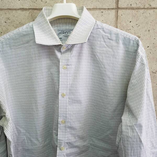中古 アメリカ古着 CHARLES TYRWHITT チャールズ・ティアウィット 長袖シャツ メンズ 2XLサイズ相当 XXL 3L 白 青 チェック カジュアル