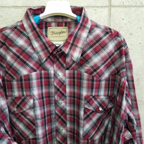 中古 アメリカ古着 Wrangler ラングラー 長袖シャツ メンズ 3XLサイズ 4L 赤 黒 白 チェック カジュアル おしゃれ 送料無料