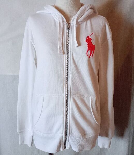 RALPH LAUREN ラルフローレン 裏起毛 ジップアップ スウェットパーカー ポニー刺繍 Sサイズ 白 ホワイト ワンポイント