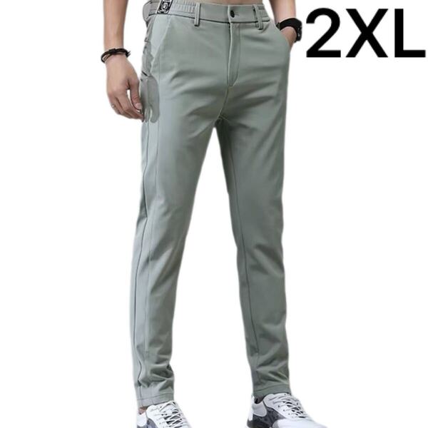 メンズ パンツ ライトグリーン 2XL アイスシルク ストレッチ 伸縮性 オフィスカジュアル スマート ゴルフ スポーツ 登山 釣り 通勤 人気