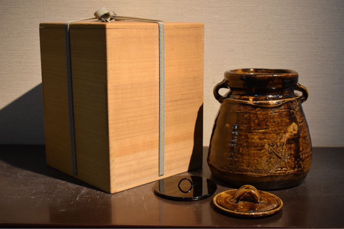 水指□飴釉古水さし 大振り 大きい お茶装具 古美術 時代物 骨董品□
