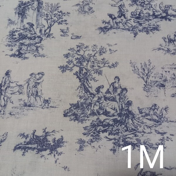 ザ・ピリュード トワルドジュイ 青系 ブルー handwarks fabric 1M トワルドジュイ生地 国産 日本製 トワルトジュイ 貴婦人