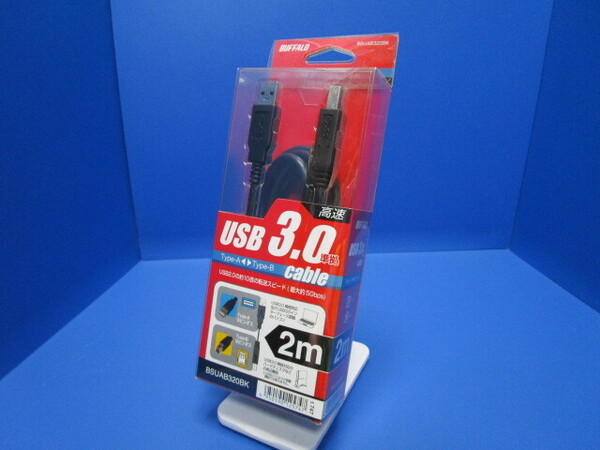 BUFFALO USBケーブル 3.0対応 A-TYPE:USB3.0 B-TYPE 2m ブラック 新規格USB3.0 ケーブル 外付けハードディスクドライブなどに★j