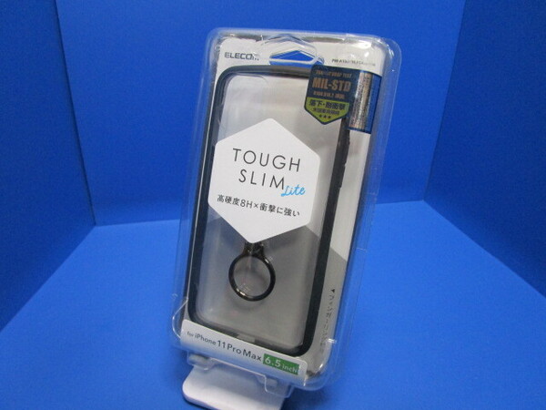 エレコム ELECOM iPhone 11 Pro Max TOUGH SLIM LITE クリアケース フレームカラー フィンガーリング付 ブラック PM-A19DTSLFCRBK