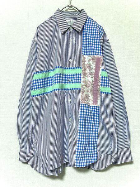 コムデギャルソン COMME des GARCONS SHIRT シャツ パッチワーク チェック ストライプ メンズ 長袖 S ドッキング コラージュ