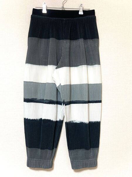 オムプリッセ イッセイミヤケ HOMME PLISSE issey miyake ボーダー プリーツ パンツ スラックス メンズ 1 総柄 モノトーン
