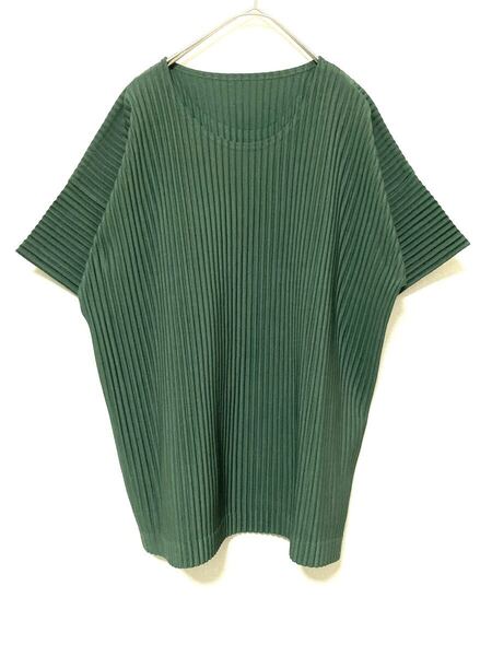 オムプリッセ イッセイミヤ HOMME PLISSE issey miyake プリーツ カットソー 半袖 tシャツ 2 メンズ トップス グリーン 緑