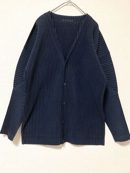 オムプリッセ イッセイミヤケ HOMME PLISSE issey miyake プリーツ カーディガン 2 トップス ニット ネイビー 長袖 Vネック