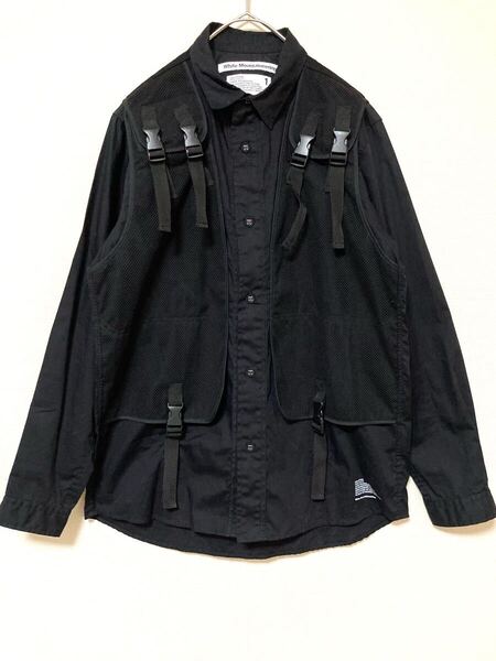 ホワイトマウンテニアリング White Mountaineering レイヤード バックル ミリタリー シャツ 長袖 メンズ ベルト 1 ブラック 黒