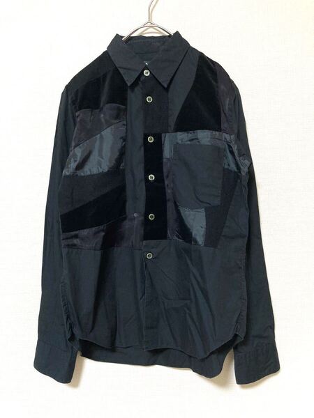 ブラックコムデギャルソン BLACK COMME des GARCONS パッチワーク 長袖 シャツ メンズ 黒 ドッキング 異素材 トップス XS