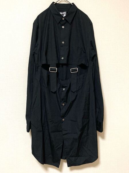 ブラックコムデギャルソン BLACK COMME des GARCONS 長袖シャツ ベルト ロングシャツ 長袖 黒 メンズ 変形 ダメージ L