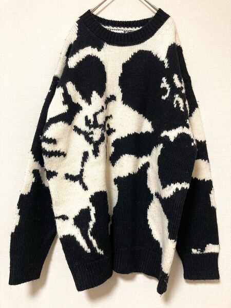 ドリスヴァンノッテン DRIES VAN NOTEN 花柄 フラワー ボタニカル ニット ウール セーター M モノトーン ブラック ホワイト