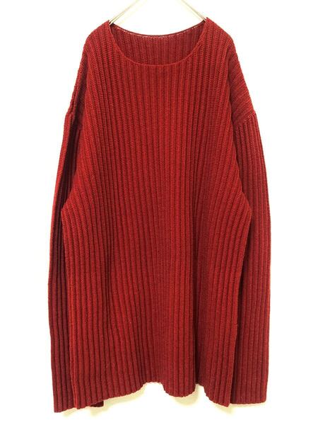 オムプリッセ イッセイミヤケ HOMME PLISSE issey miyake ウール プリーツ ニット セーター メンズ レッド 赤 長袖 トップス