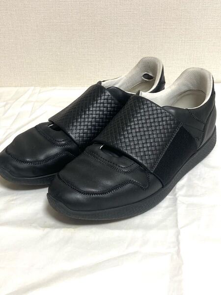 ボッテガヴェネタ BOTTEGA VENETA イントレチャート スニーカー 黒 42 1/2 靴 レザー 本革 ブラック スリッポン