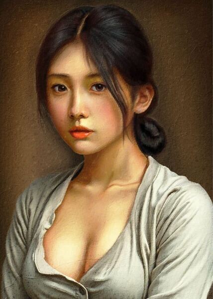 【最高傑作!動画掲載中・お試しエディション1/5・油絵風アート】美しく華やかな女性をモデルにしたリアリズムアート作品・油絵風の肖像画
