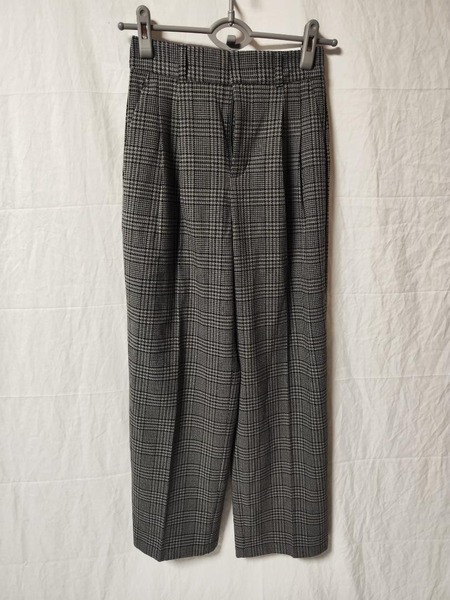 新品 GU タックワイドパンツ チェック柄 レディース S