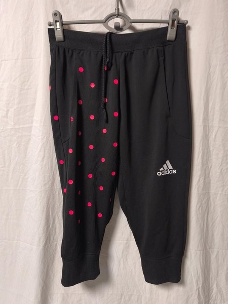 adidas ドット柄 ハーフパンツ 七分丈パンツ 黒×ピンク レディース S