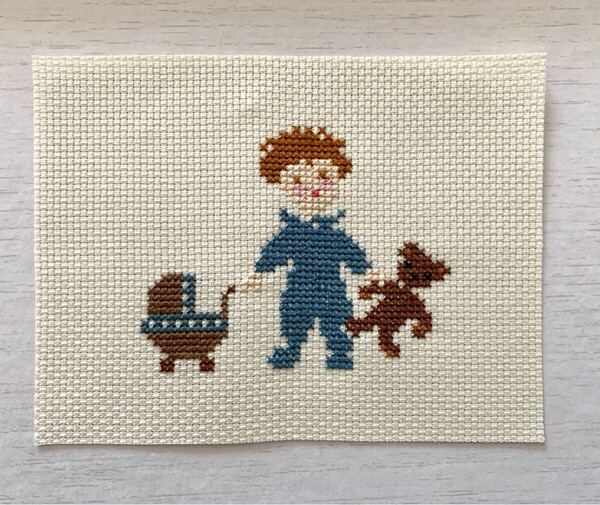 ハンドメイド クロスステッチ刺繍完成品 クロスステッチ ペレッテサモイロフ サモイロフ 刺繍 手作り 男の子 ベビーカー くま