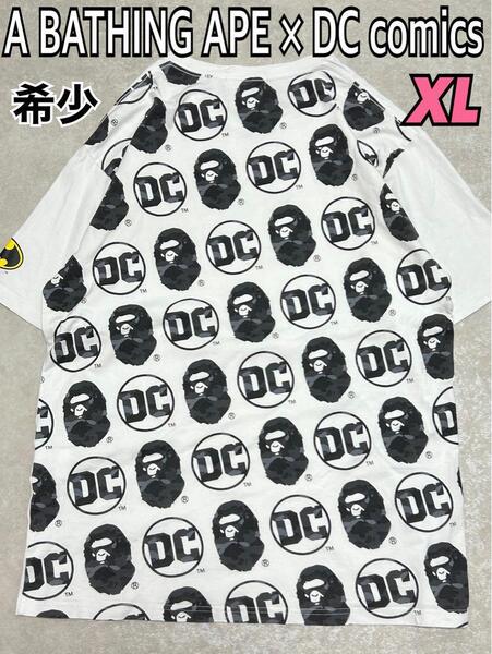 A BATHING APE ア DC comics BATMAN Tシャツ XL ア ベイシング エイプ 半袖 コットンTシャツ バックプリント ホワイト系