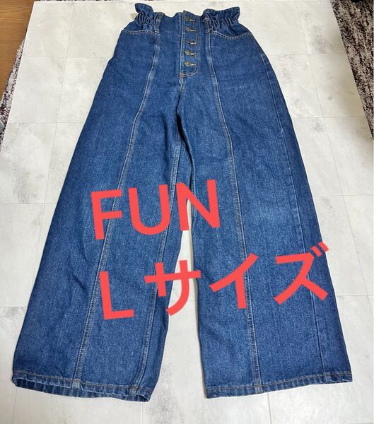 FUN ハイウエスト デニム パンツ ジーンズ ストレッチ ブルー 青 レディース Lサイズ