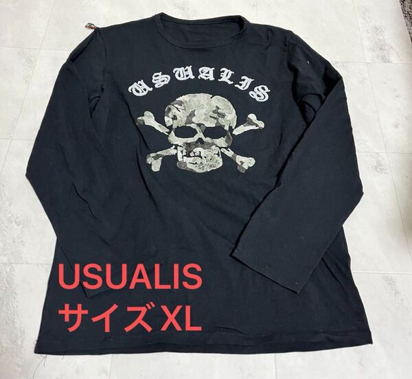USUALIS ウザリス COLLECTION 長袖Tシャツ size XL スカル 黒 ブラック イタリア製