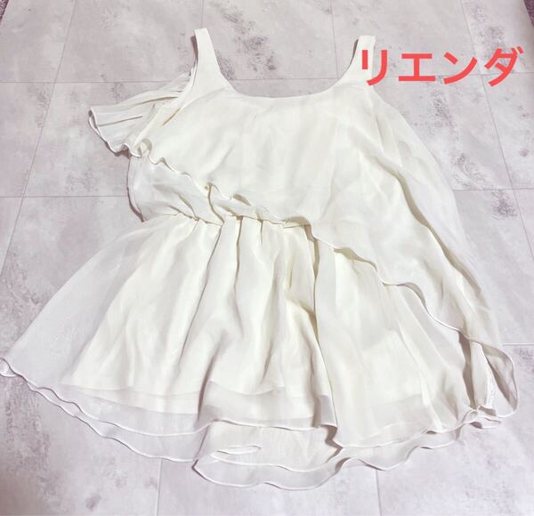 rienda リエンダ シフォン フリル ノースリーブ カットソー アシンメトリー オフホワイト sizeF