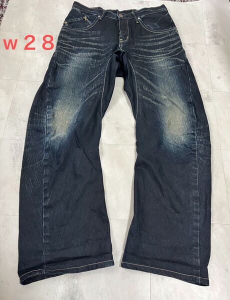 日本製 ユーズド加工 EDWIN エドウィン XV-FUCTION 465XVF 立体裁断 シンチバック バックルバック デニムパンツ ジーンズ W28