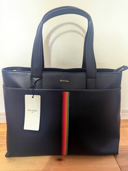 未使用 タグ付き ポールスミス Paul Smith メンズ レザー 本革 ビジネストートバッグ ネイビー