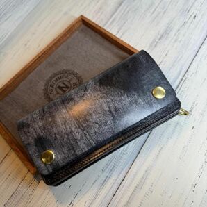 【トラッカーウォレット ロング 2層】 ブライドルレザー ゴールド ユニバーサル 黒 金 アメカジ バイカー