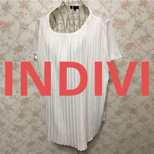 ★INDIVI/インディヴィ★極美品★半袖カットソー38(M.9号)ホワイト 白 無地 夏 プルオーバー トップス