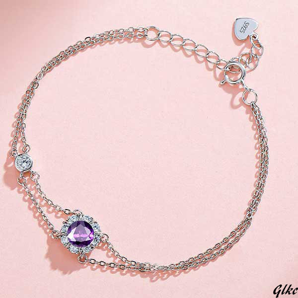 【華やかな誕生石2連ブレスレット シルバー】 2月アメジスト シルバーブレスレット 誕生石 母の日 ギフト 記念日 プレゼント