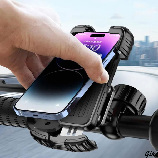 【振動吸収バイク用スマホホルダー】 バイク用品 バイクナビホルダー 360度回転 脱落防止 5.1インチ~6.8インチ対応 黒